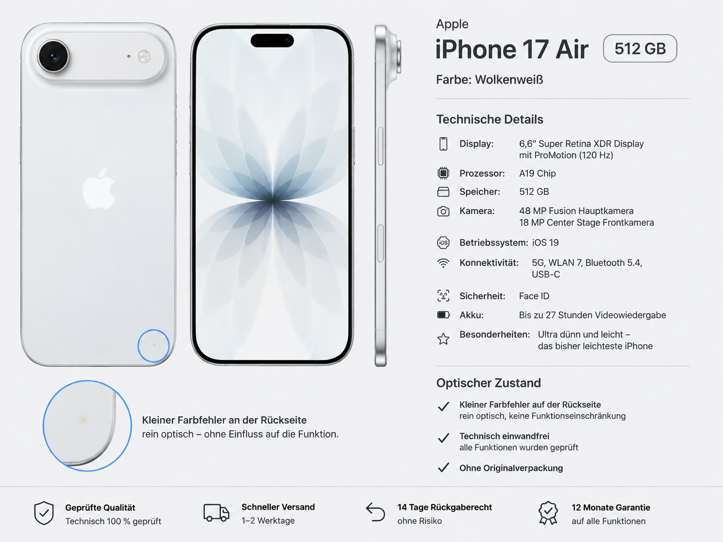 Iphone 17 Air- 512GB -Wolkenweiß