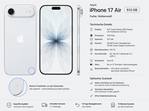 Iphone 17 Air- 512GB -Wolkenweiß